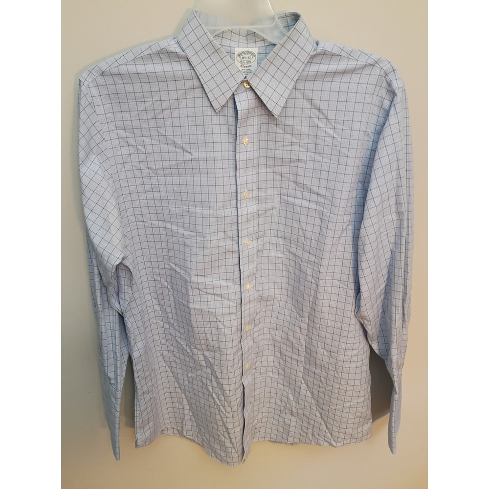Brooks Brothers Classic Fit Non-Iron Supima Cotto French Cuff Blue Check 16.5-32